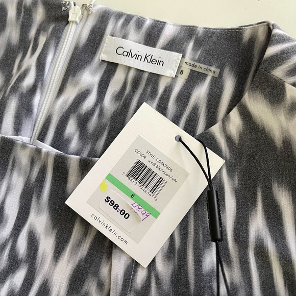 NWT Calvin Klein Womens (8) Knee Length Sheath Boat Neck Dress Gray Belted - Picture 8 of 12